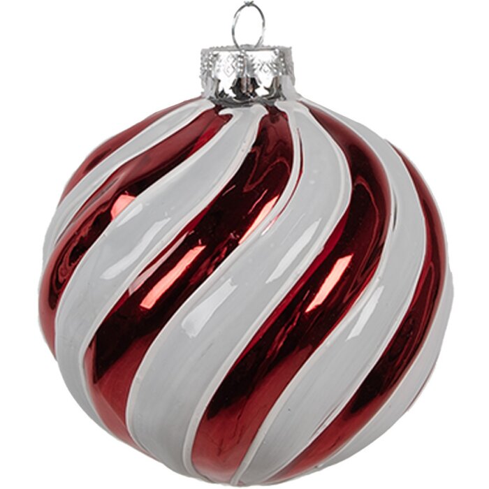 Clayre Eef Guaina di Natale in vetro rosso bianco Ø10 cm Classica decorazione per lalbero di Natale