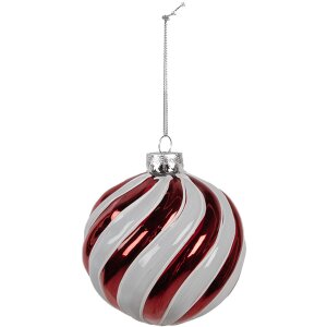 Clayre Eef Guaina di Natale in vetro rosso bianco Ø10 cm Classica decorazione per lalbero di Natale