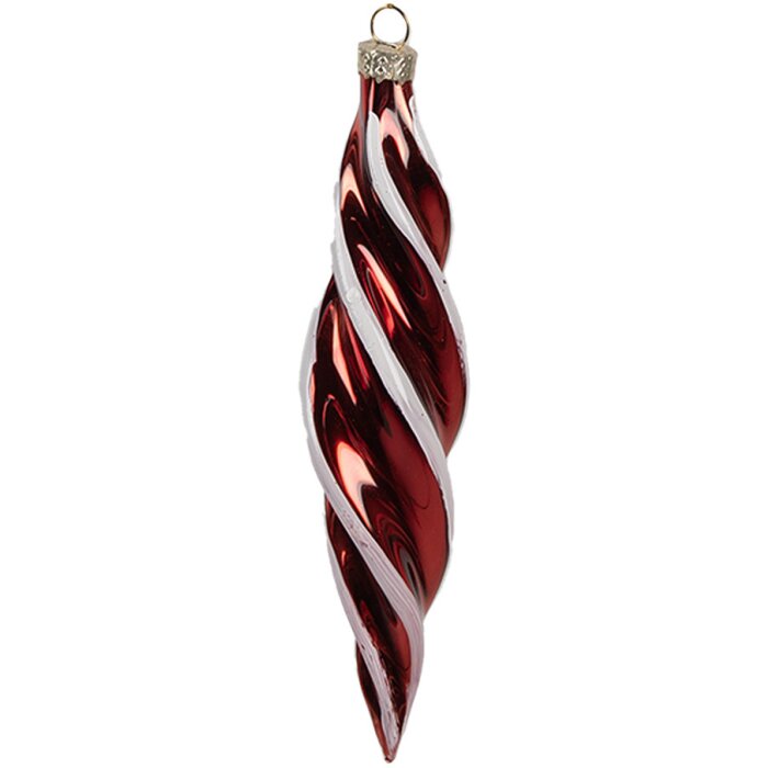 Guaina di Natale Clayre & Eef 4x17 cm in vetro rosso bianco a forma di torciglione