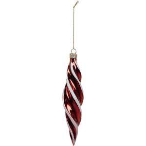 Guaina di Natale Clayre & Eef 4x17 cm in vetro rosso bianco a forma di torciglione
