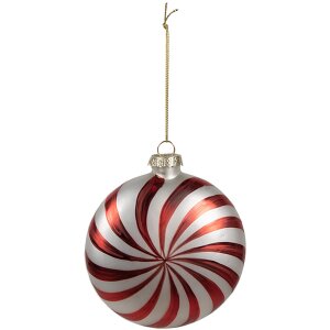 Clayre Eef Guaina di Natale in vetro rosso bianco 8x3x8 cm Decorazione natalizia classica