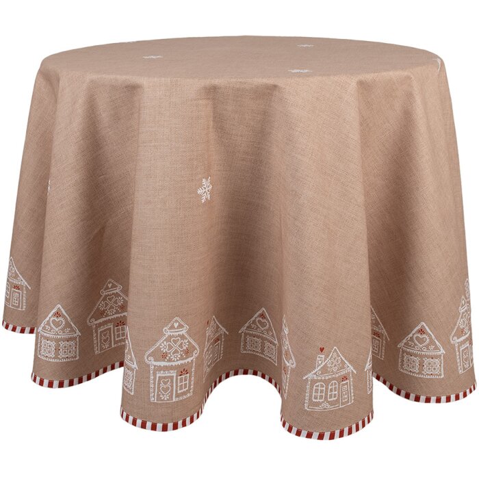 Clayre Eef Tovaglia rotonda 170 cm in cotone marrone Casa di pan di zenzero stile country