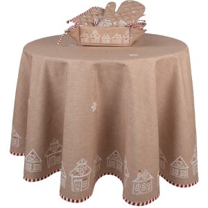Clayre Eef Tovaglia rotonda 170 cm in cotone marrone Casa di pan di zenzero stile country