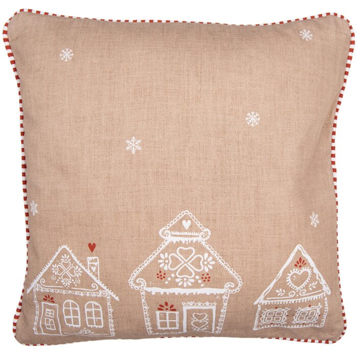 Clayre Eef GBB21 Copricuscino Casa di Pan di Zenzero Marrone Bianco 40x40 cm Cotone Casa di Campagna