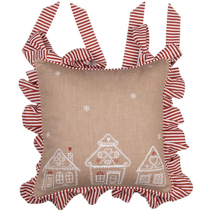 Clayre Eef GBB25 Copricuscino 40x40 cm Marrone Casa di Pan di Zenzero Cotone Stile Country