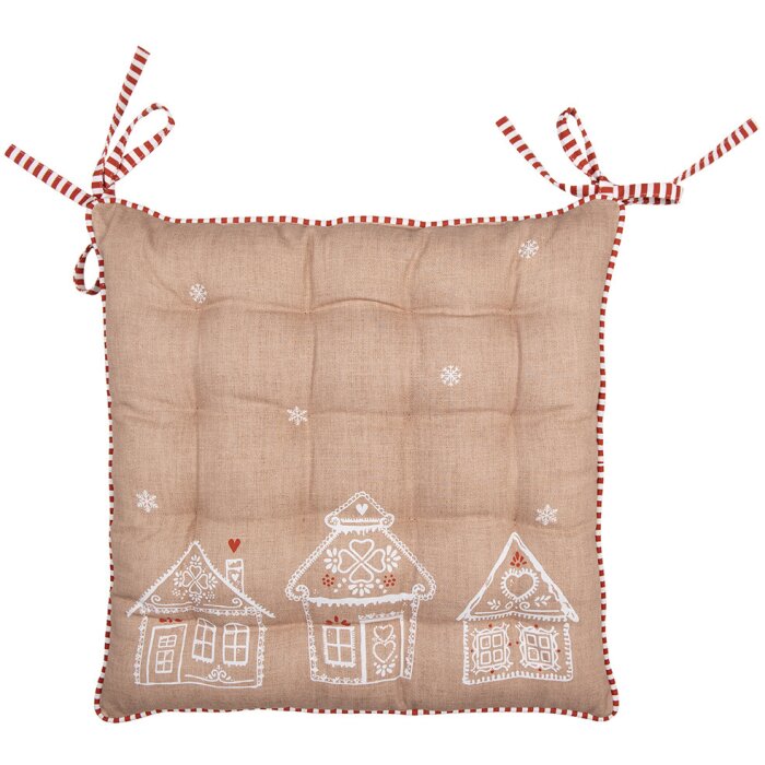 Clayre Eef cuscino per sedia 40x40x4 cm marrone casetta di pan di zenzero cotone stile country