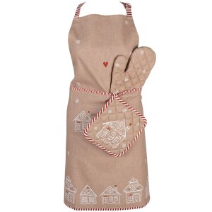 Grembiule da cucina Clayre Eef Casa di pan di zenzero Marrone 70x85 cm Cotone Natalizio