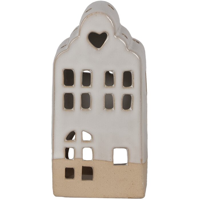 Clayre & Eef Portacandele Casa Beige in ceramica 7x6x14 cm Stile country