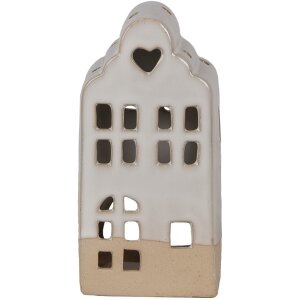 Clayre & Eef Portacandele Casa Beige in ceramica...