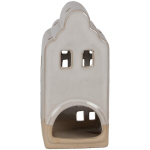 Clayre & Eef Portacandele Casa Beige in ceramica 7x6x14 cm Stile country