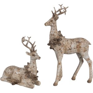 Clayre Eef Set di figure decorative 2 cervi marrone in...