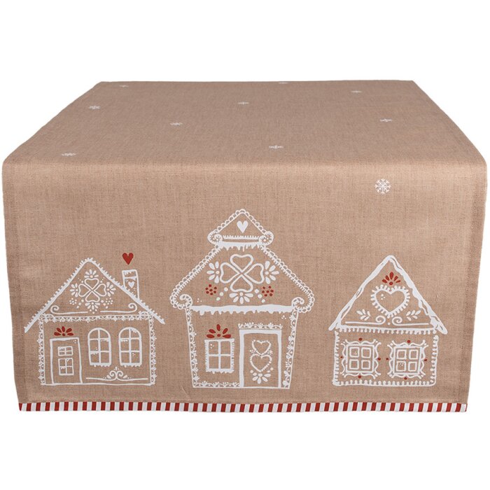 Runner da tavola Clayre Eef casa di pan di zenzero 50x140 cm cotone marrone stile country