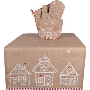 Runner da tavola Clayre Eef casa di pan di zenzero 50x140 cm cotone marrone stile country
