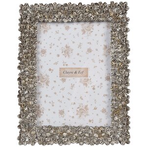 Clayre & Eef 2F1183 Cornice per foto color argento 18x2x23 cm Design floreale retrò