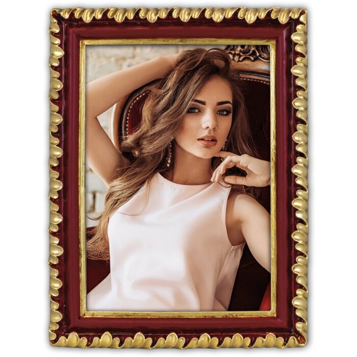 Cornice ZEP Perpignan in resina rosso-oro 10x15 cm Design antico