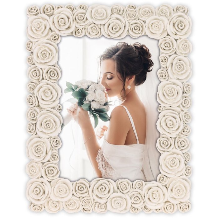 ZEP Cornice per ritratto Rose White 20x25 cm in resina sintetica con decorazione a rose