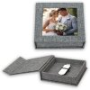 ZEP USB Box Modena scatola portafoto in lino grigio 11x11x3 cm con foto ritagliate