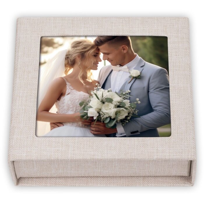 ZEP USB Box Modena Linen beige 11x11x3 cm con foto ritagliata senza chiavetta USB