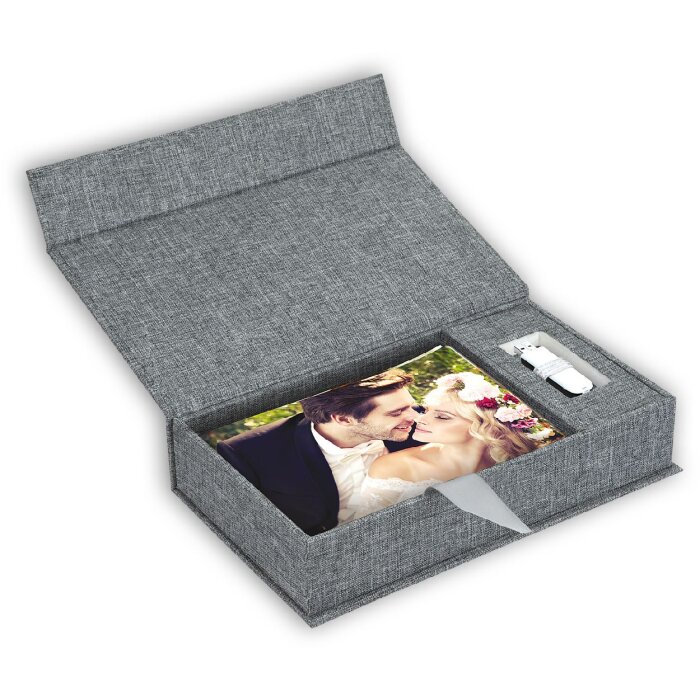 ZEP USB photo box Lodi lino grigio 23x12,5x5 cm senza chiavetta USB
