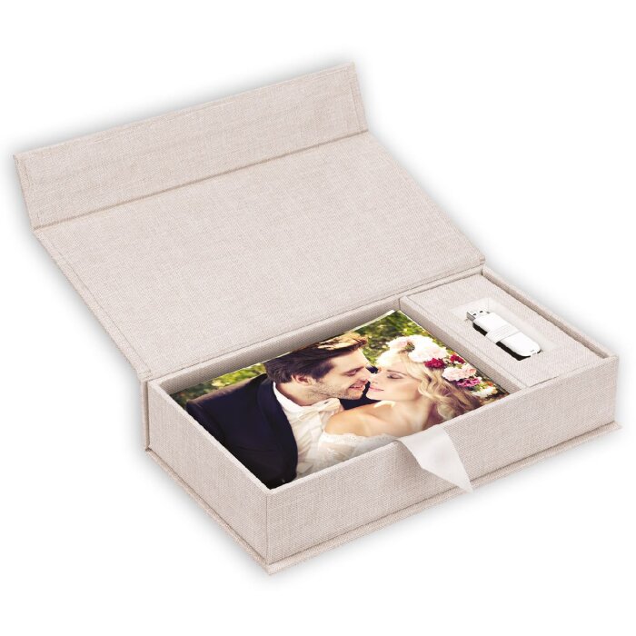 ZEP USB photo box Lodi crema copertina in lino 23x12 5x5 cm senza chiavetta USB