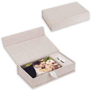 ZEP USB photo box Lodi crema copertina in lino 23x12 5x5 cm senza chiavetta USB