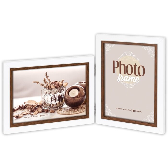 ZEP Doppia cornice Caen 2 quadri 13x18 cm Bianco Marrone 36x20,5 cm