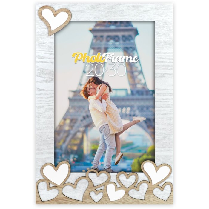 Portafoto ZEP Lavinia 10x15 cm in legno con applicazioni a cuore per il formato verticale