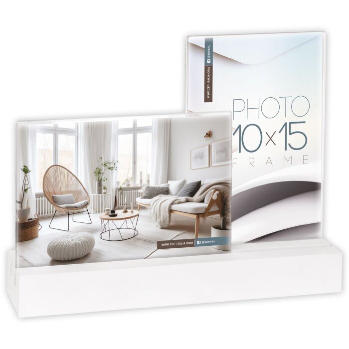 ZEP cornice doppia Berks 2 foto 10x15 cm cornice acrilica base legno bianco 25 cm