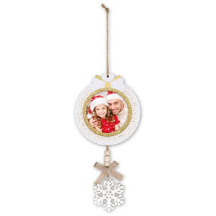 ZEP Karl A decorazione in legno con immagine 7x7 cm ciondolo fiocco di neve bianco