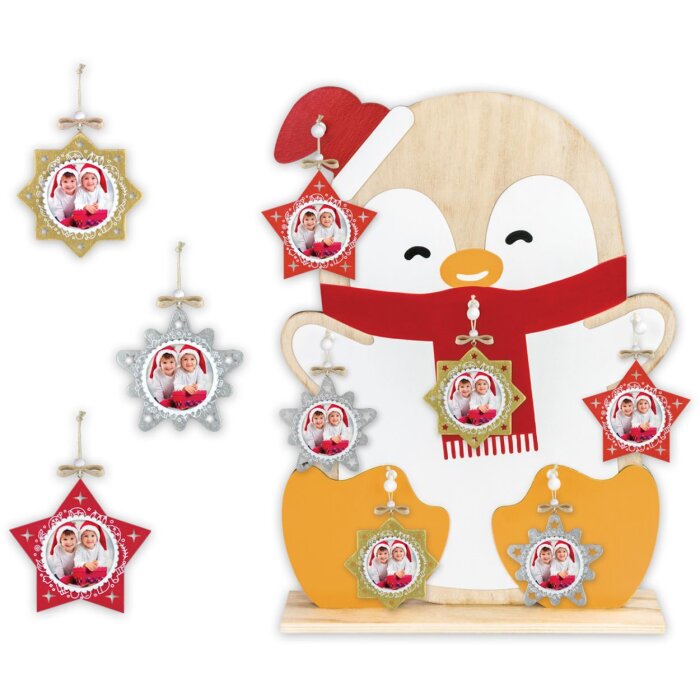 ZEP PINGU Ciondolo decorazione in legno stella fiocco di neve 6x6 cm Consegna colore casuale