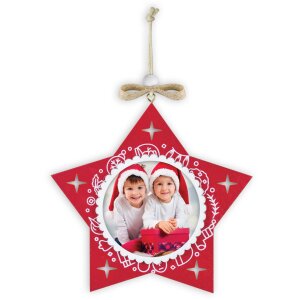 ZEP PINGU Ciondolo decorazione in legno stella fiocco di neve 6x6 cm Consegna colore casuale