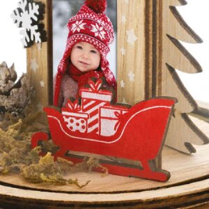 ZEP Portafoto natalizio Herman vetro cupola 5x7 cm legno rosso