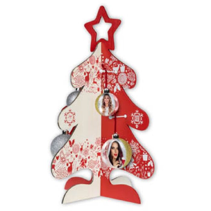 ZEP Albero di Natale in legno rosso bianco 65 cm di altezza 45 cm di larghezza Albero decorativo a innesto