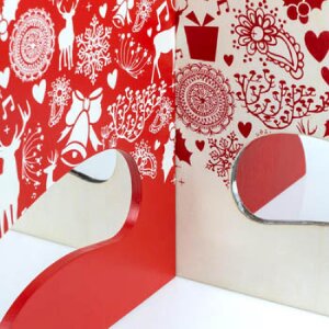 ZEP Albero di Natale in legno rosso bianco 65 cm di altezza 45 cm di larghezza Albero decorativo a innesto