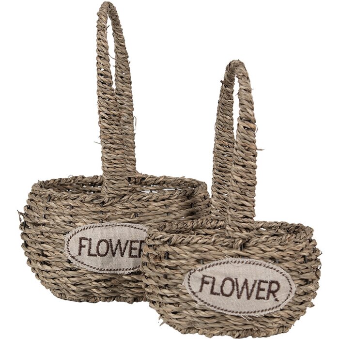 Clayre & Eef 65715 Set di cestini 2 pezzi Seagrass Flower 20x16/28x16 cm