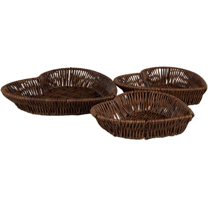 Clayre & Eef 65716 Set di cestini 3 pezzi a forma di cuore in plastica marrone 28/25/22 cm
