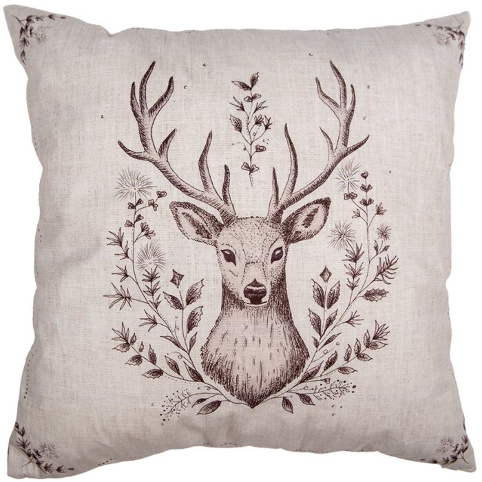 Clayre & Eef GTW21 Copricuscino Beige Marrone Motivo Cervo 45x45 cm Stile Country