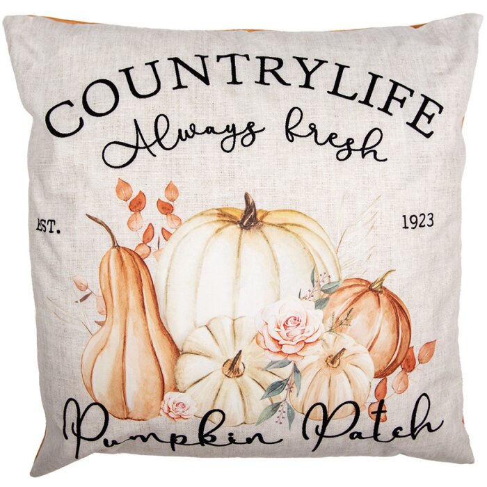 Clayre & Eef PPS22 Copricuscino 45x45 cm Beige Arancione Motivo Zucca Stile Country