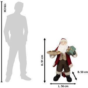Clayre & Eef 5PR0140 Figura decorativa di Babbo Natale Rosso Bianco 56x50x91 cm Poliresina