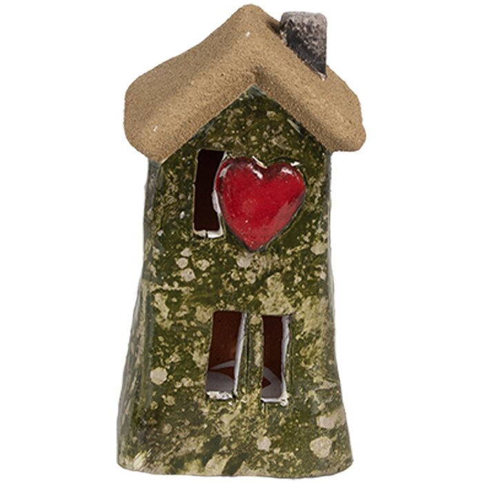 Clayre & Eef 6CE1779 Casa decorativa in stile country in ceramica verde marrone Cuore 5x5x10 cm