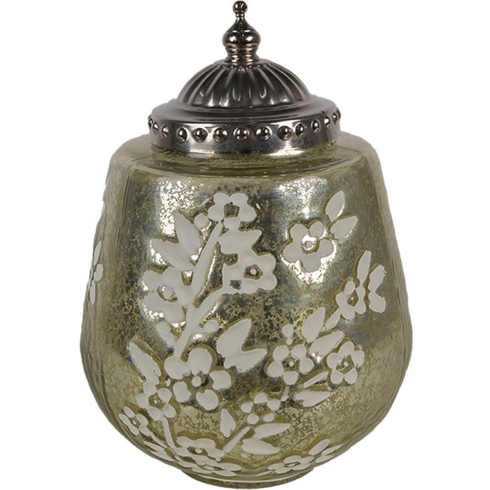Clayre & Eef 6GL4596 LED Decorazione in vetro verde floreale Ø 13x19 cm 2xAAA