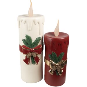 Clayre & Eef 6PR4237 Candela decorativa LED Bianco Rosso 18x20x56 cm 3xAA