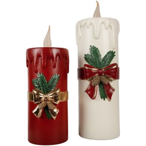 Clayre & Eef 6PR4237 Candela decorativa LED Bianco Rosso 18x20x56 cm 3xAA