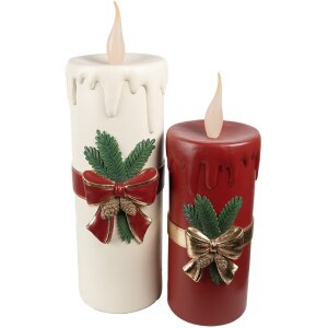 Clayre & Eef 6PR4238 Candela decorativa a LED 17x18x44cm Rosso Oro Poliresina Natale