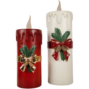 Clayre & Eef 6PR4238 Candela decorativa a LED 17x18x44cm Rosso Oro Poliresina Natale