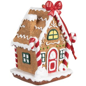Clayre & Eef 6PR4254 Etichetta natalizia casa di pan di zenzero marrone bianco 7x5x9 cm