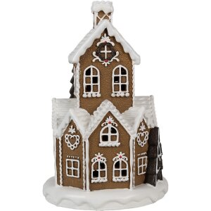 Clayre & Eef 6PR4307 Casa di Natale LED Ø 21x33 cm Marrone Rosa 3xAAA