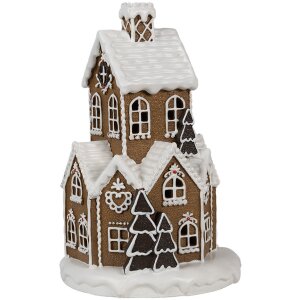 Clayre & Eef 6PR4307 Casa di Natale LED Ø 21x33 cm Marrone Rosa 3xAAA