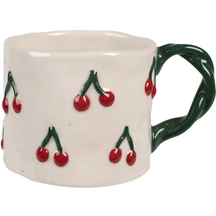 Clayre & Eef 6CEMU0149 Mug Cherries Beige Red Ceramic 200 ml 13x9x7 cm