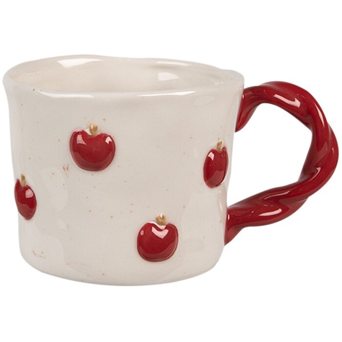 Clayre & Eef 6CEMU0150 Tazza in ceramica 200 ml beige motivo mela rossa design retrò